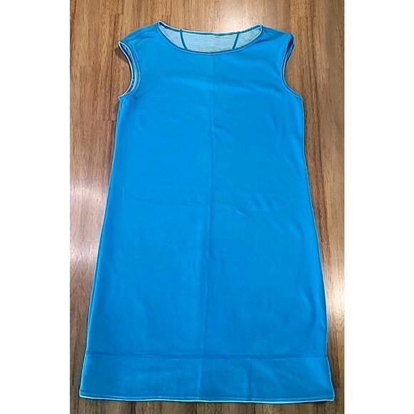 Tommy Bahama Reversible T-Shirt Dress M Blue Pinstripe Lighthouse EUC - Picture 3 of 5